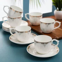 Clay Craft Printed Colour White Line Fine Ceramic Cup Saucer Set of 12 ( 6 Cups + 6 Saucers) - 180 ml each-picture-16