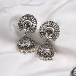 Teejh Ethnic Jhalsa Silver Oxidized Jhumki Earrings-picture-24
