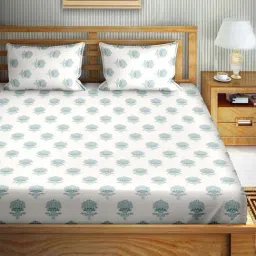 Bella Casa Stella Collection Blue Cotton 180 TC King Size Bedsheet with 2 Pillow Covers-image-49