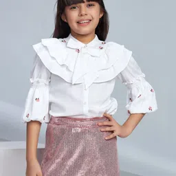 Peppermint Girls Autumn Winter Embroidered Band Collar Top With Skirt image 2