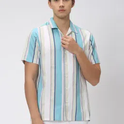 Mufti Multicolor Slim Fit Striped Cotton Linen Shirt-image-50