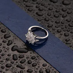 Priyaasi American Diamond Silver-Plated Floral Ring-image-31
