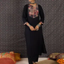 Indo Era Black Regular Fit Printed Kurta-picture-47