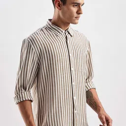 HERE&NOW Relaxed Fit Opaque Striped Button-Down Collar Linen Blend Casual Shirt image 4