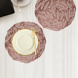 Kuber Industries Copper-Toned 2 Pieces Round Leaf-Design Table Placemats image 4