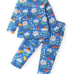 Babyhug Cotton Knit Full Sleeves Night Suit With Floral Print - Blue-picture-28