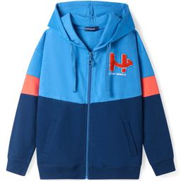 Honeyhap Premium 100% Cotton Knit Full Sleeves Hooded Sweatjacket With Bio Finish & Text Embroidery - French Blue Navy Peony & Dragon Fire-picture-9