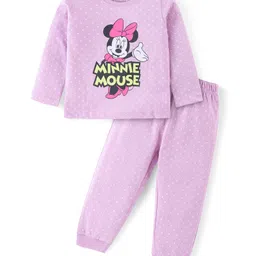 Babyhug Disney Single Jersey Knit Full Sleeves Night Suit With Minnie Mouse Graphic - Lavender-picture-11