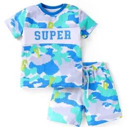 Babyhug Single Jersey Knit Half Sleeves T-Shirt & Shorts Set With Camouflage Print - Blue & Grey-picture-10