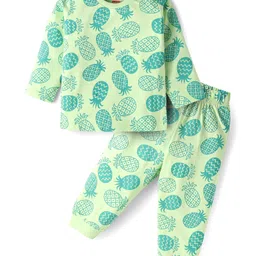 Babyhug Cotton Knit Full Sleeves Night Suit With Pineapple Print - Light Green-picture-21