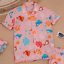 The Lion and the Fish Half Sleeves Dolphins Printed Shirt - Peach-picture-10