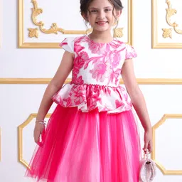 Mark & Mia Woven Cap Sleeves Party Dress with Floral Glitter Print & Beads Embellishment - Dark Pink-picture-17