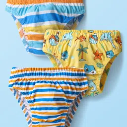 Babyhug 100% Cotton Single Jersey Knit Antibacterial Briefs With Stripes & Fish Print Pack of 3 - Blue Yellow & Light Blue-image-97