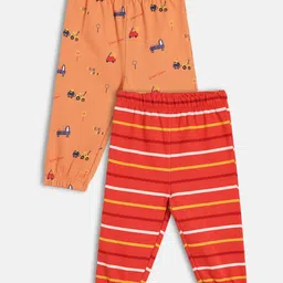 MINI KLUB Cotton Knit Pack Of 2 Car Printed & Striped Bottoms - Red & Orange-picture-36
