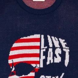 Pantaloons Junior Full Sleeves Live Fast Text Printed Sweater - Navy Blue image 2