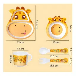 comercio Bamboo Fiber Cartoon Shape Giraffe Design Dinner Set Of 5 Pieces - Yellow image 3