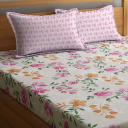 Klotthe Multicolor Floral 300 TC Cotton Blend Double Bedsheet with 2 Pillow Covers image 3