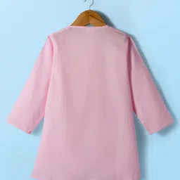 Babyhug Cambric Full Sleeves Solid Color Kurta Dhoti Set - Pink image 3