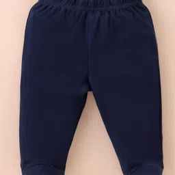 ToffyHouse 100% Cotton Woven Full Sleeves Printed T-Shirt & Bottom Set with Bow - White & Navy Blue image 4