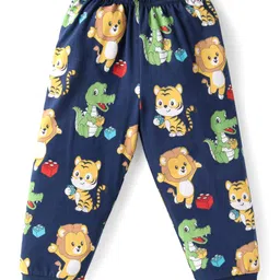 Babyhug Cotton Knit Half Sleeves Night Suit With Animals Print - Navy image 4