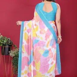 KALINI Blue Pure Chiffon Printed Sarees image 3