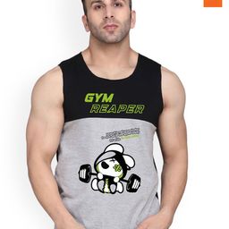 SLOWLORIS Men Pack Of 2 Printed Bio-Wash Combed Cotton Gym Vests-picture-44