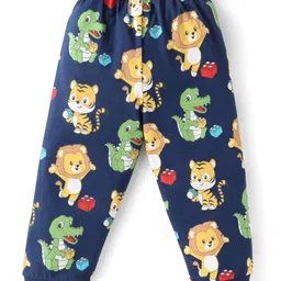 Babyhug Cotton Knit Half Sleeves Night Suit With Animals Print - Navy image 5