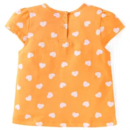 Babyhug Cotton Knit Cap Sleeves T-Shirts with with Floral & Hearts Print Pack of 3 - Yellow Orange & Pink image 5
