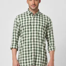 Peter England Jeans Green Cotton Slim Fit Checks Shirt-picture-38