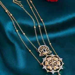 Voylla Gold-Plated AD Stone Studded Alpana Lotus Luminance Double Layer Sheeshpatti-picture-31
