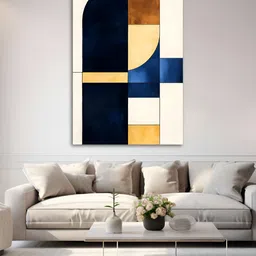 Craftnest creations White & Blue Single Piece Canvas Abstract Wall Paintings image 2