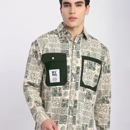 Beyoung Men Spread Collar Graphic Printed Cotton Casual Shirt-image-59