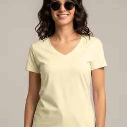 JUNEBERRY Women Solid V-Neck T-shirt-image-34