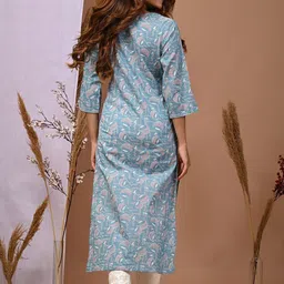 BAIRAJ Women Ethnic Motifs Printed V-Neck Mirror Work Straight Cotton Kurta image 2