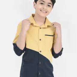Crimsoune Club Kids Mustard & Navy Color Block Full Sleeves Shirt-picture-33