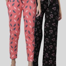 Kryptic Black & Coral Printed Pyjamas (Pack Of 2)-picture-14