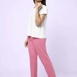 YU by Pantaloons White Pink Cotton Printed Top Pyjama Set image 3