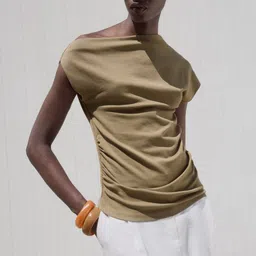 MANGO Ruched Effect One Shoulder Extended Sleeves Top-picture-24