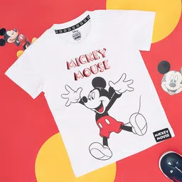 Pantaloons Baby Cotton Mickey & Friends Featuring Half Sleeves Mickey Mouse Printed Tee - White & Pink-picture-37