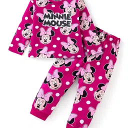 Babyhug Disney Cotton Knit Full Sleeves Night Suit with Minnie Mouse Print - Purple-picture-33