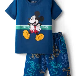 Babyhug Disney Single Jersey Knit Half Sleeves Shorts Night Suit With Mickey Mouse Graphic - Navy Blue-image-34