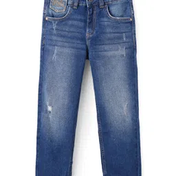 UCB Cotton Woven Full Length Solid Color Jeans with Logo Embroidery -Blue-picture-34