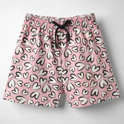 Evimo Single Jersey Knit Knee Length Shorts With Heart Print - Pink-picture-17