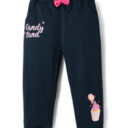 Babyhug Terry Knit Full Length Lounge Pant With Bow Applique & Text Print - Navy Blue-picture-30