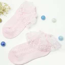 The little lookers Cotton Lace Designed Socks - Pink-picture-21