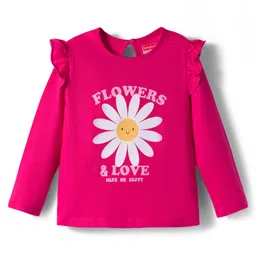 Babyhug 100% Cotton Knit Full Sleeves T-Shirt with Floral & Text Print - Dark Pink-image-88