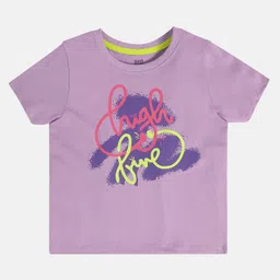 MINI KLUB Cotton Knit Half Sleeves High Five Text Printed Top - Purple-picture-13