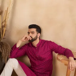 SWAGG INDIA Geometric Woven Design Mandarin Collar Straight Kurta image 5