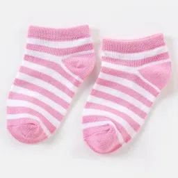 Honeyhap Premium Cotton Bamboo Ankle Length Antibacterial Socks Stripes & Dot Design Pack of 5 - Pink & White image 2