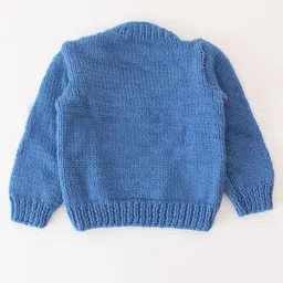 Woonie Full Sleeves Hand Knitted Floral Embroidered Sweater - Blue image 3